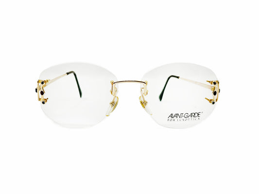 Avant-Garde Luxottica rimless optical frame with gold arms. Model: 7570. Color: G417. Front view.