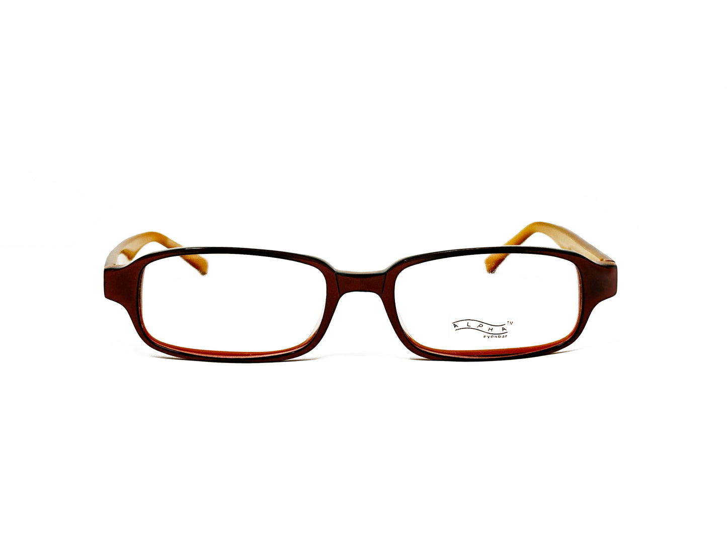 Alpha rounded-rectangular, acetate, optical frame. Model: 0328. Color: Brown C64 - Brown with cream insides. Front view.