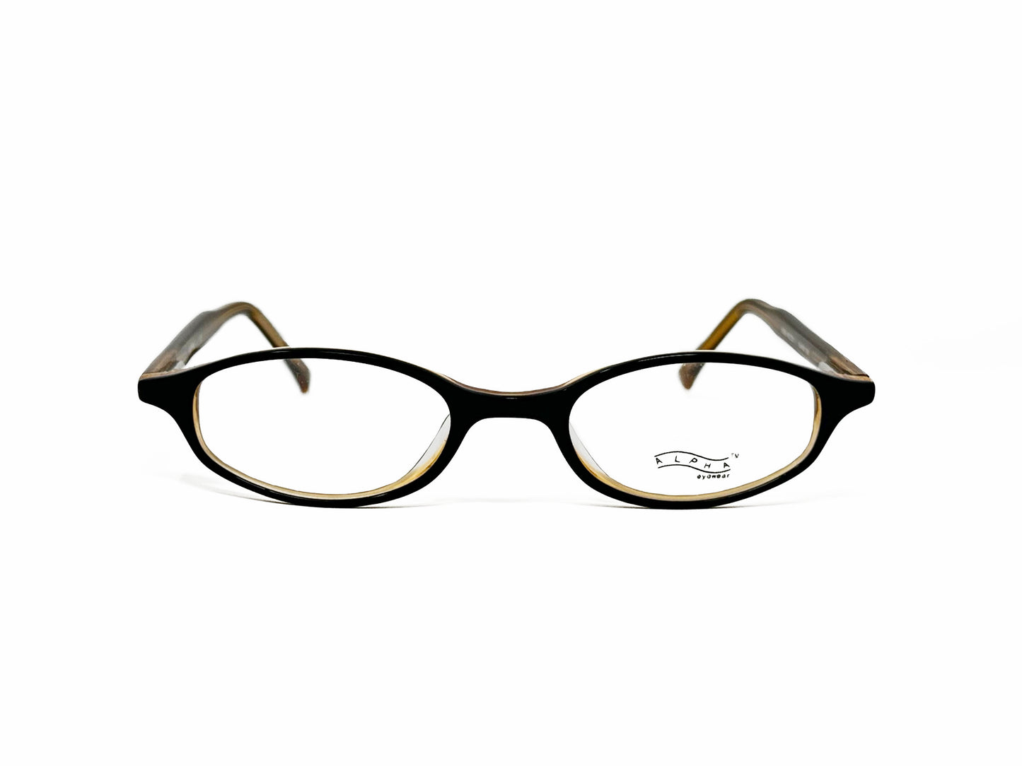 Alpha oval, acetate optical frame. Model: 0329. Color: Black C65 - Black with cream accents. Front view.