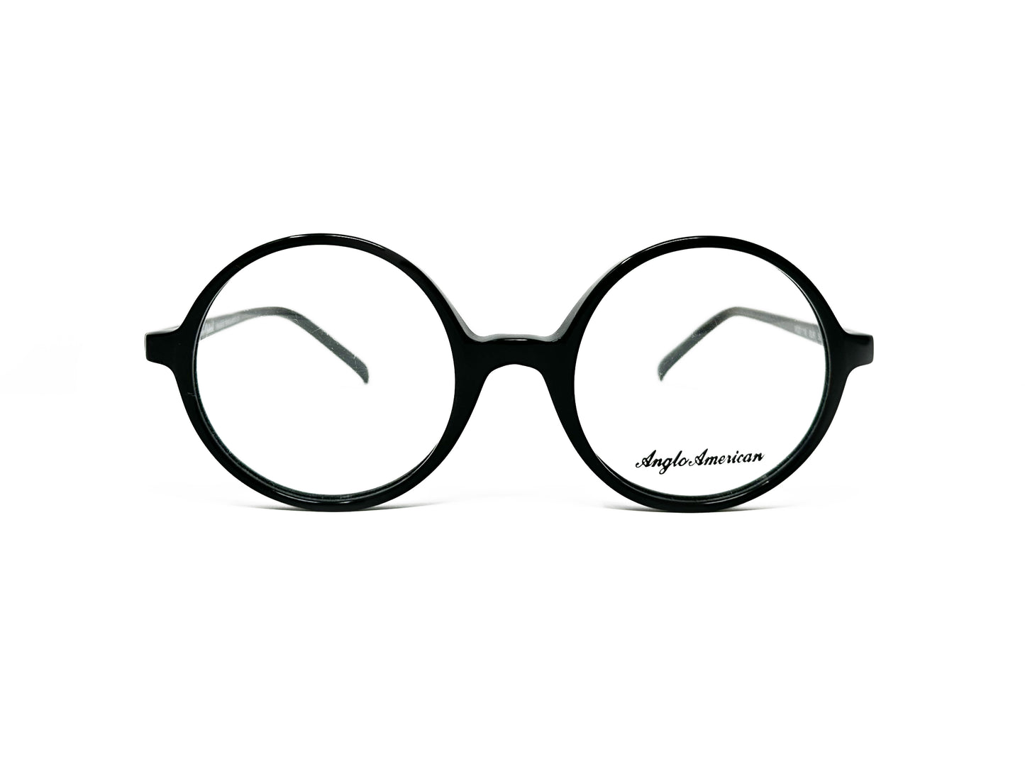 Anglo American Optical round, acetate optical frame. Model: 116. Color: BLK - Black. Front view.
