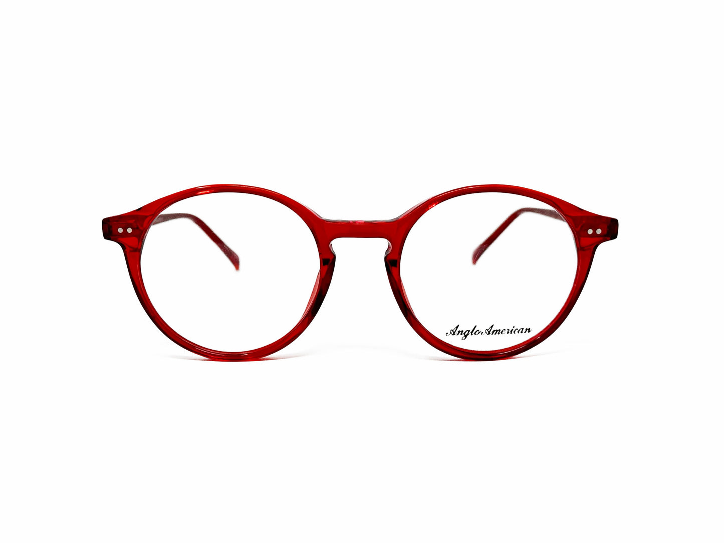 Anglo American Optical round acetate frame. Model: 406. Color: OP9 red. Front view.