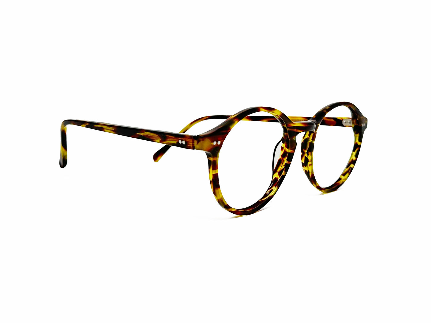 Anglo American Optical round acetate frame. Model: 406. Color: SEA tortoise. Side View.