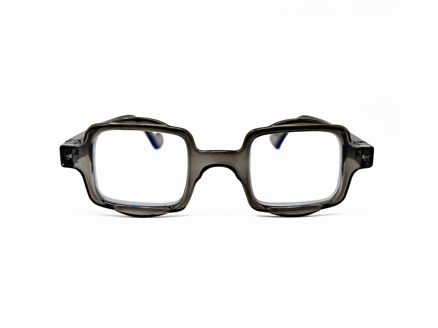 Aptica square reading glass with half-circle shape on top and bottom . Model: Hive. Color: Silver Nube - Grey, Semi-transparent. Front view.