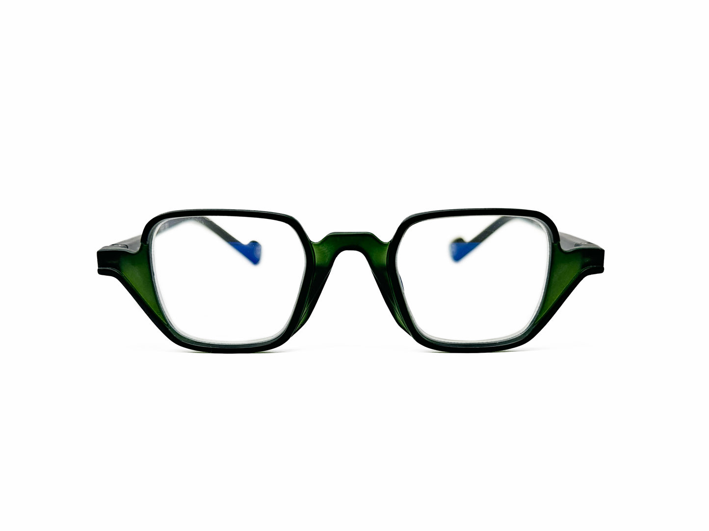 Aptica square acetate reader. Model: Lector. Color: Bottle Green. Front view.