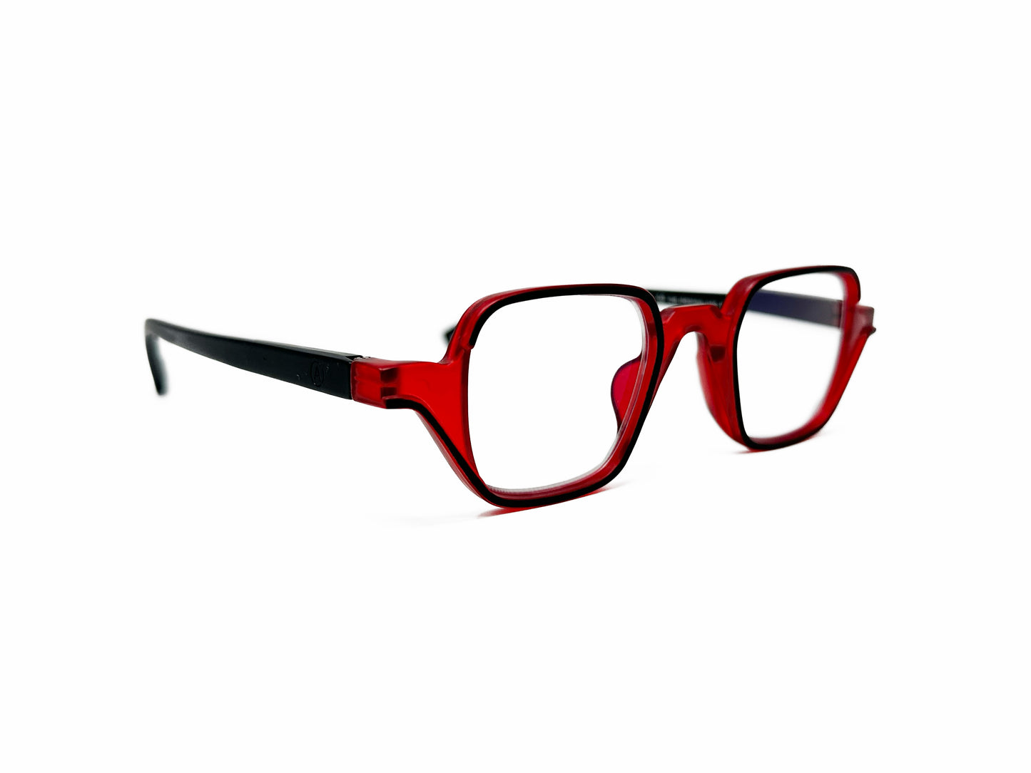 Aptica square acetate reader. Model: Lector. Color: Royal Red. Side view.