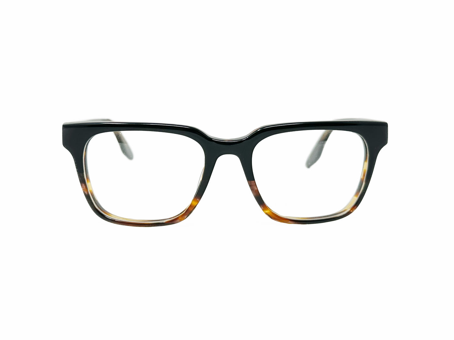 Barton Perreira square optical frame. Model: Ted. Color: RTG - Black with tortoise bottom. Front view.