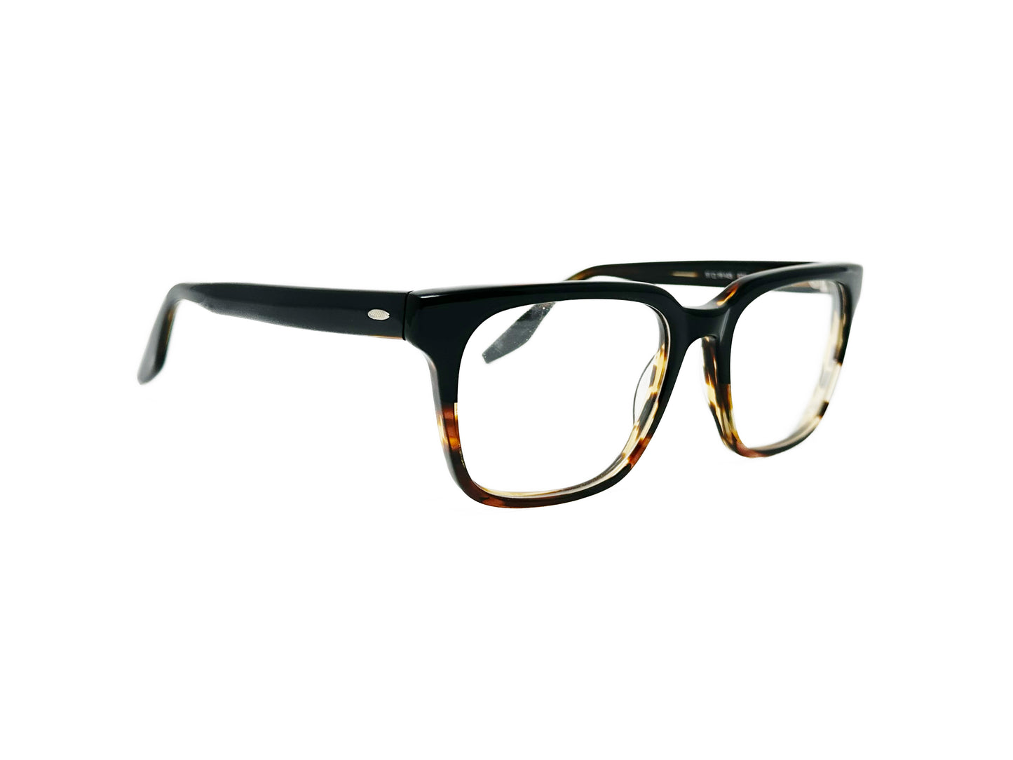 Barton Perreira square optical frame. Model: Ted. Color: RTG - Black with tortoise bottom. Side view.