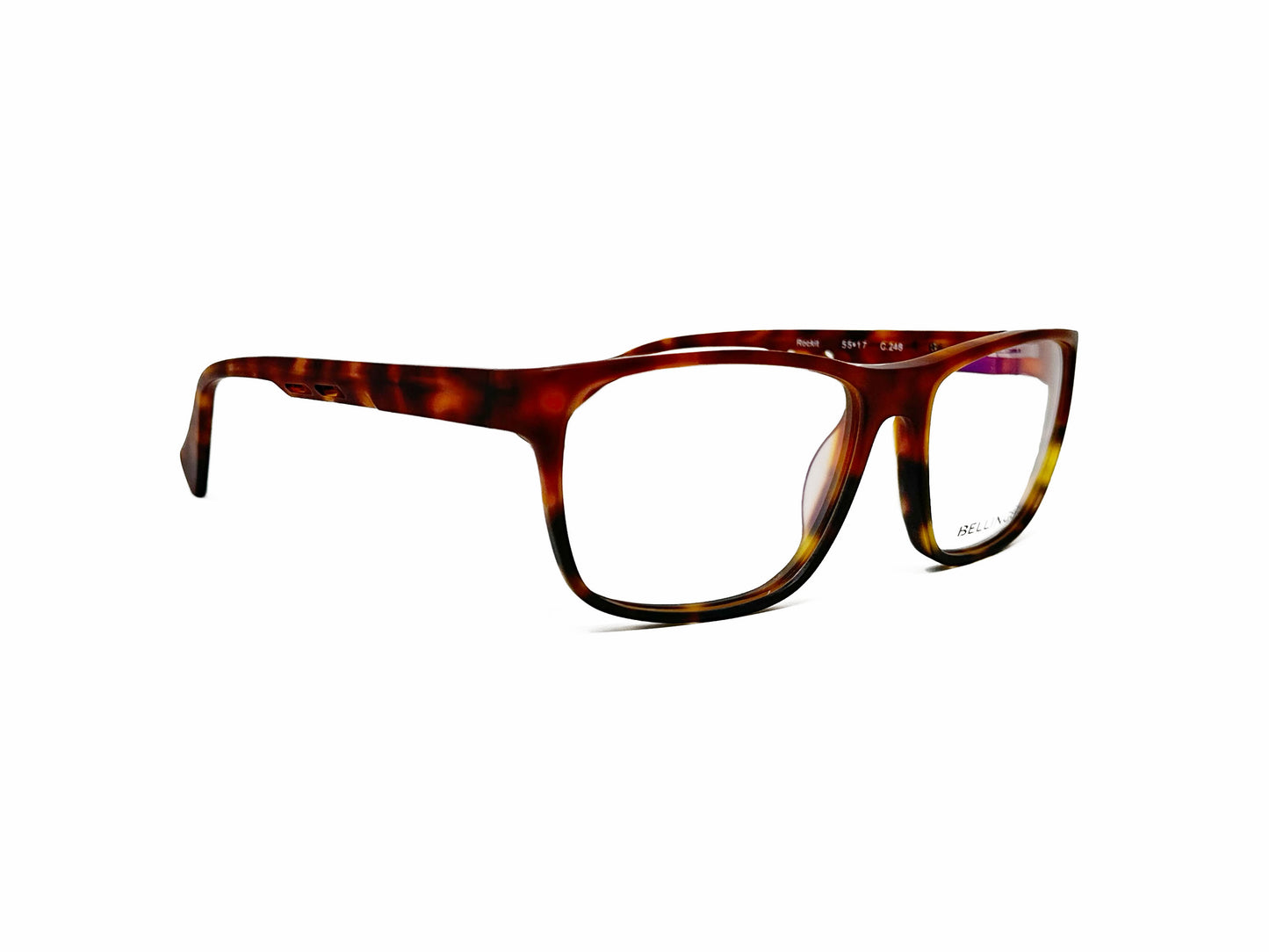 Bellinger acetate optical frame. Model: Rockit. Color: 248 reddish tortoise. Side view.