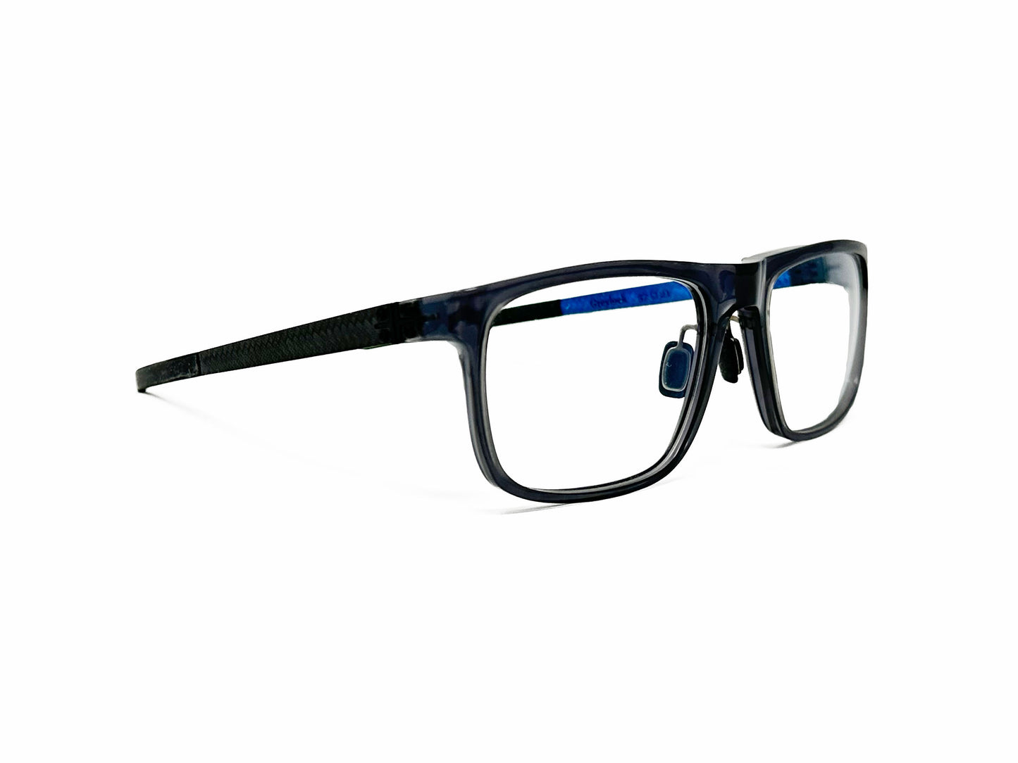 Blac optical frame. Model: Greylock. Color: GR01 dark grey. Side view