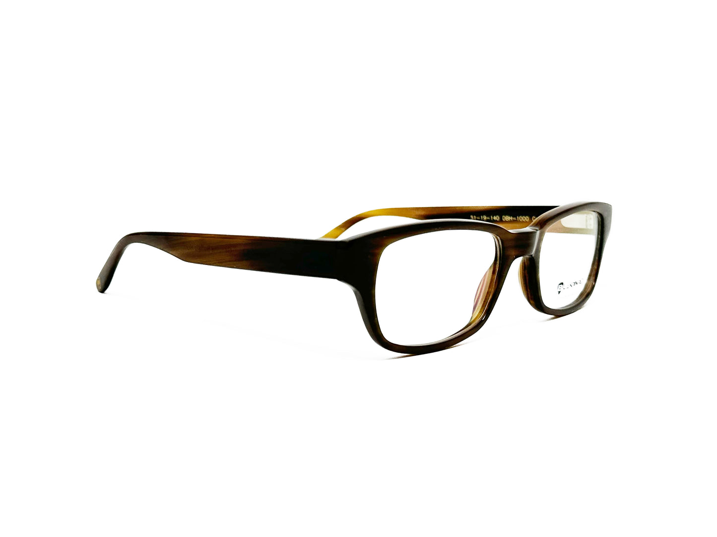 Blakened rectangular optical frame made from buffalo horn. Model: DBH-1000. Color: 01: Brown. Side view.