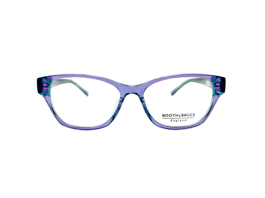 Booth & Bruce acetate cat-eye optical frame. Model: BB2103. Color Violet Mint. Front view. 