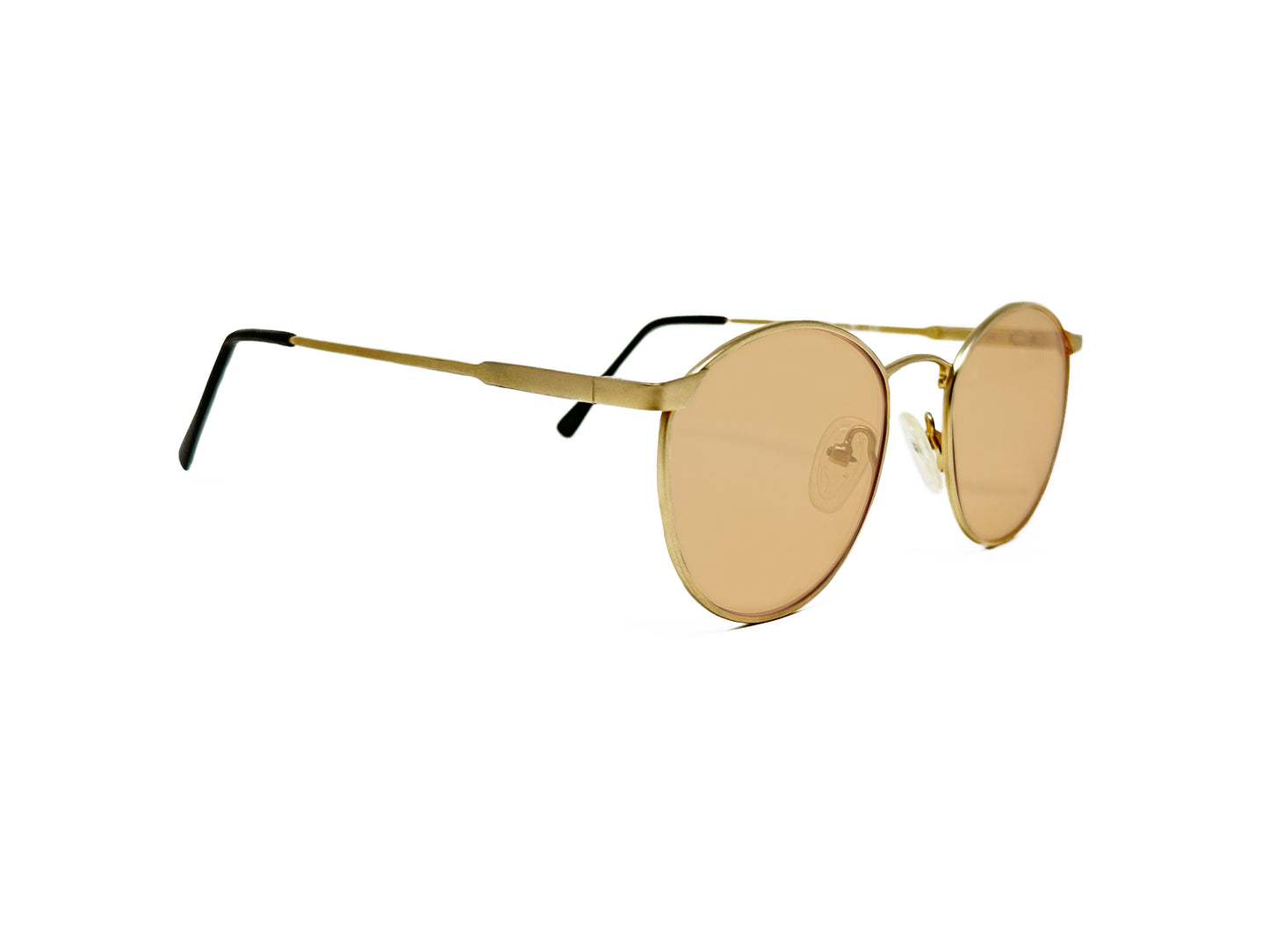 Britalia metal pantos shaped sunglass. Model: Cambridge. Color: C3 - Gold metal with peach lenses. Side view.