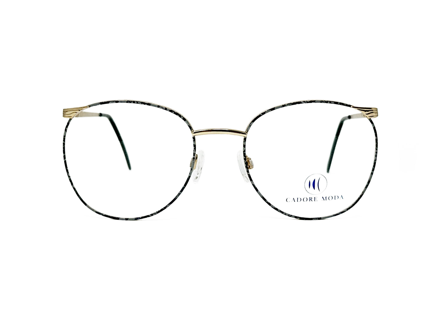 Cadore Moda squared-round, metal optical frame. Model: Boca. Color: Demi Gray, with gold metal. Front view.