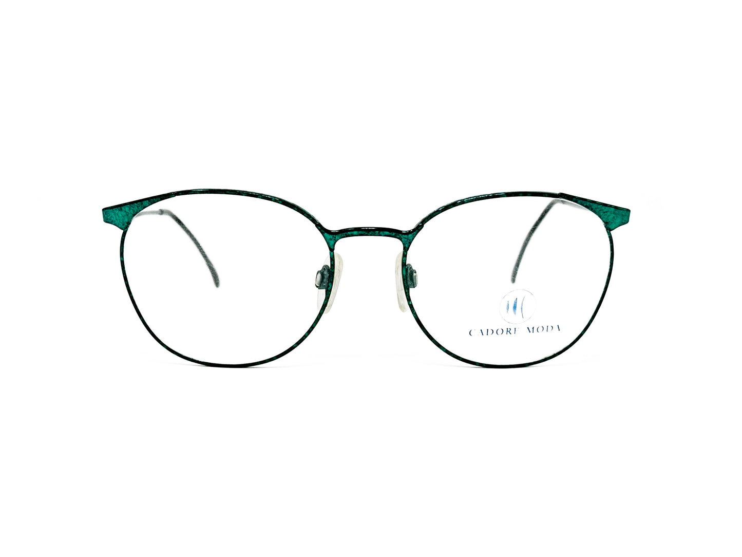 Cadore Moda round metal optical frame with wing tips. Model: Paris. Color: Demi Green. Front view.