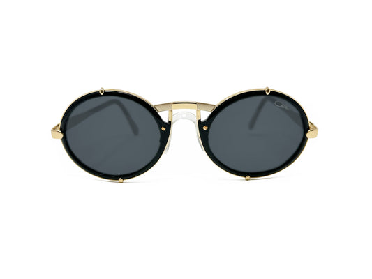 Cazal round, gold, metal sunglass with screw embellishments on nose bridge. Model: 644. Color: 01 Gold. Front view.