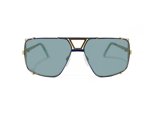 Cazal large, square, aviator type sunglass with triangular cutout above nose bridge. Model: 9093. Color: 001. Front view.