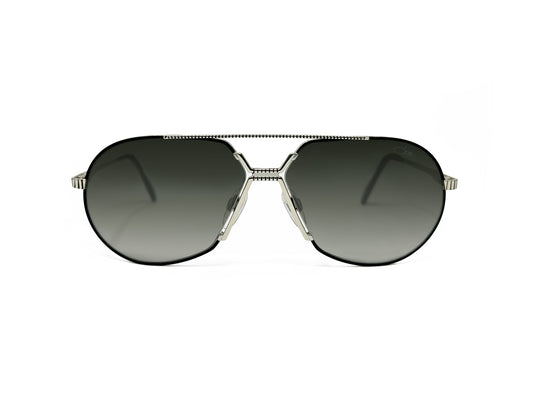 Cazal metal aviator sunglass. Model: 968. Color: 002 Silver with grey-green lenses. Front view.