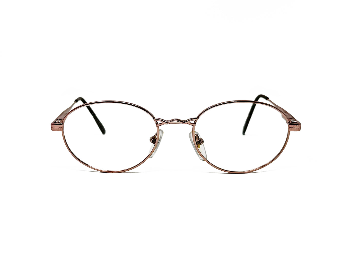 Coast metal, oval optical frame with twisted bridge. Model: 319. Color: Rose. Front view.