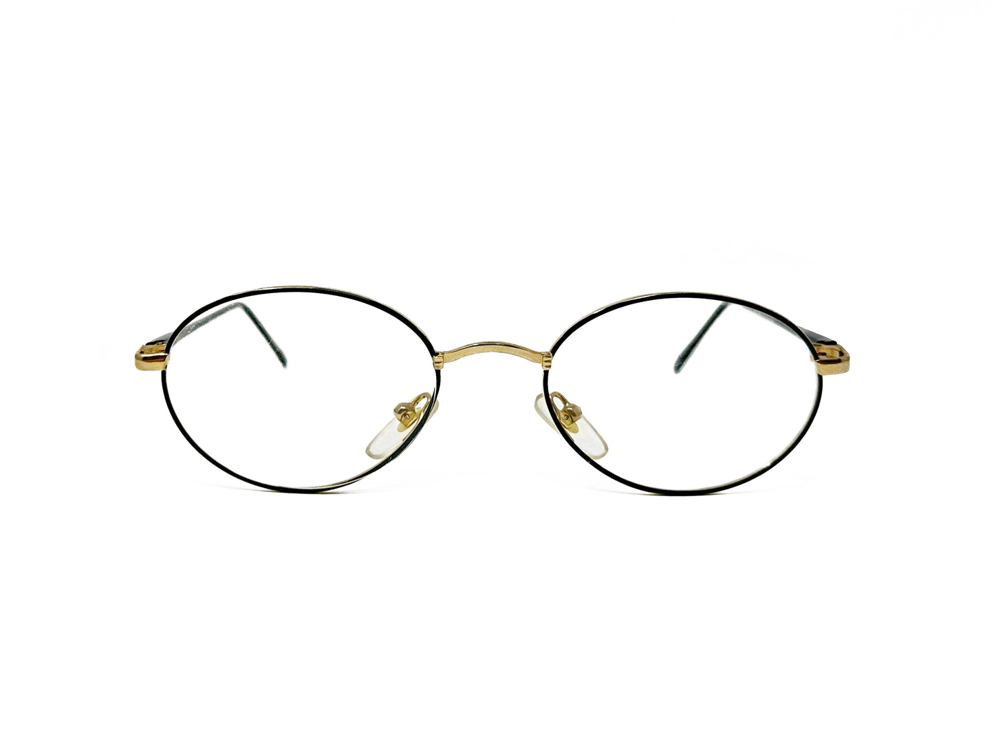 Coast thin, oval, optical frame. Model: 414. Color: Black with gold metal accents. Front view.