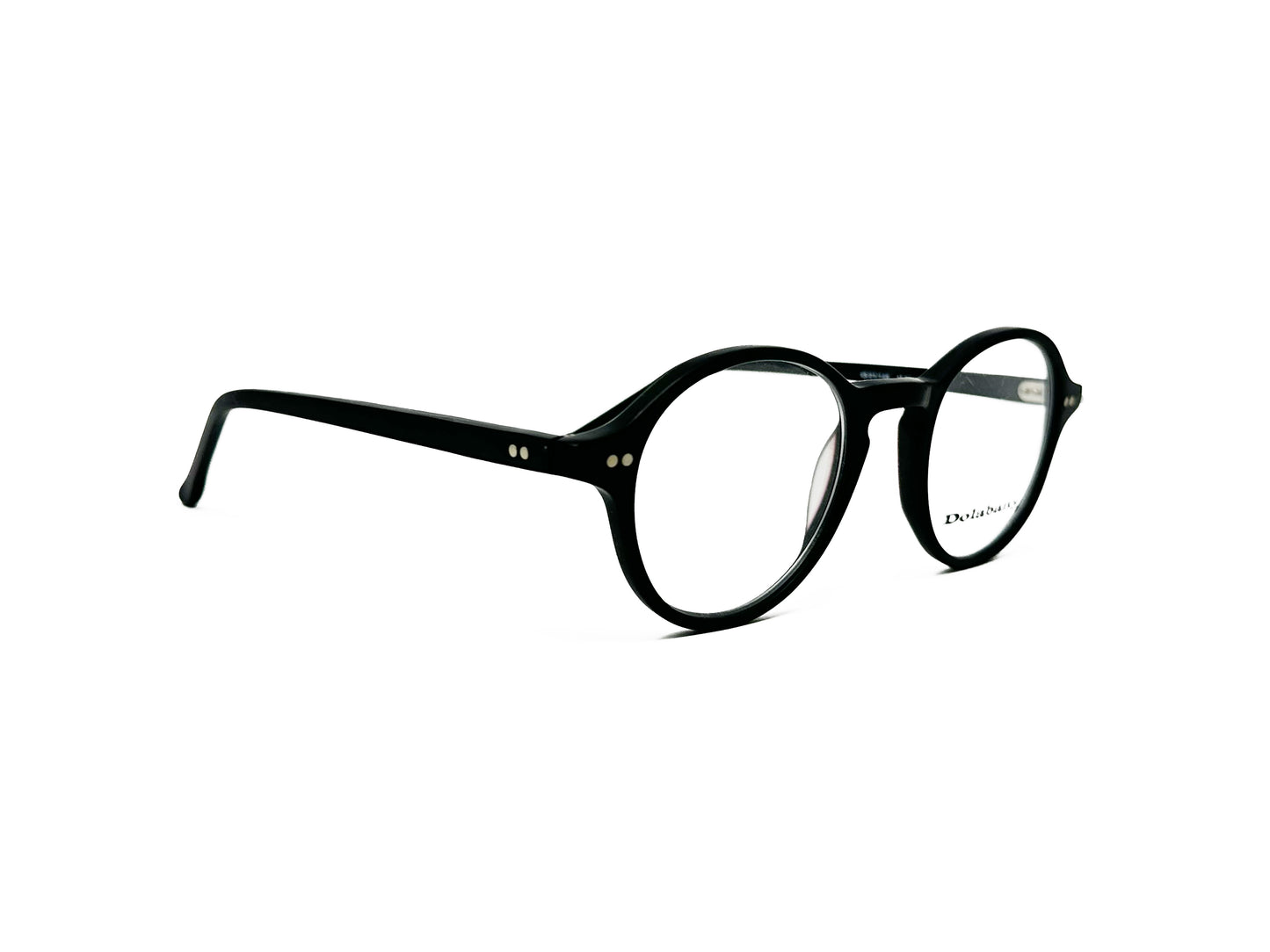Dolabany round acetate optical frame with a keyhole bridge. Model: Dylan. Color: M.Black - Matte Black. Side view.