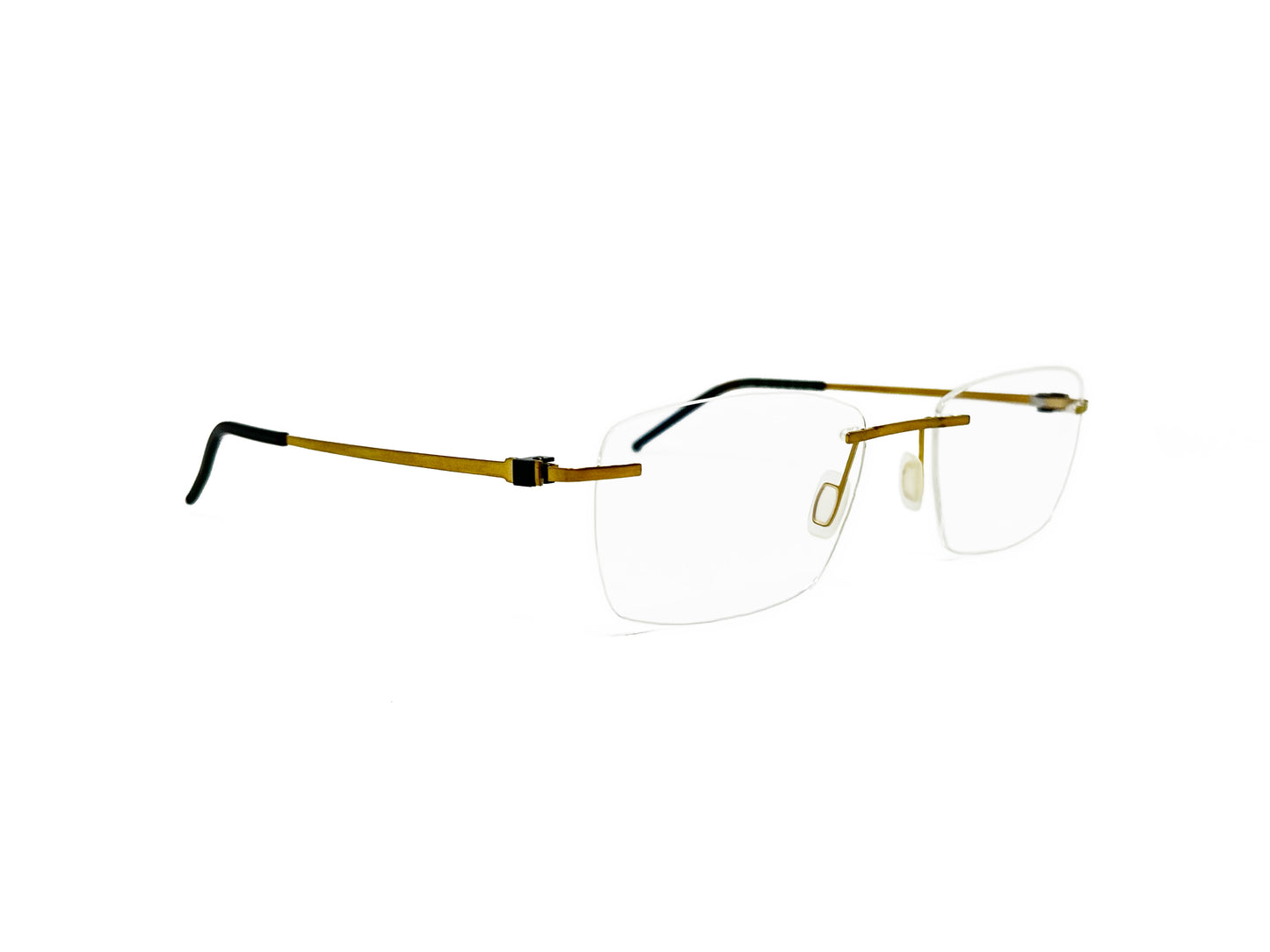 de still rectangular, rimless optical frame. Model: Adriaan. Color: 3712 - Golden bronze. Side view.