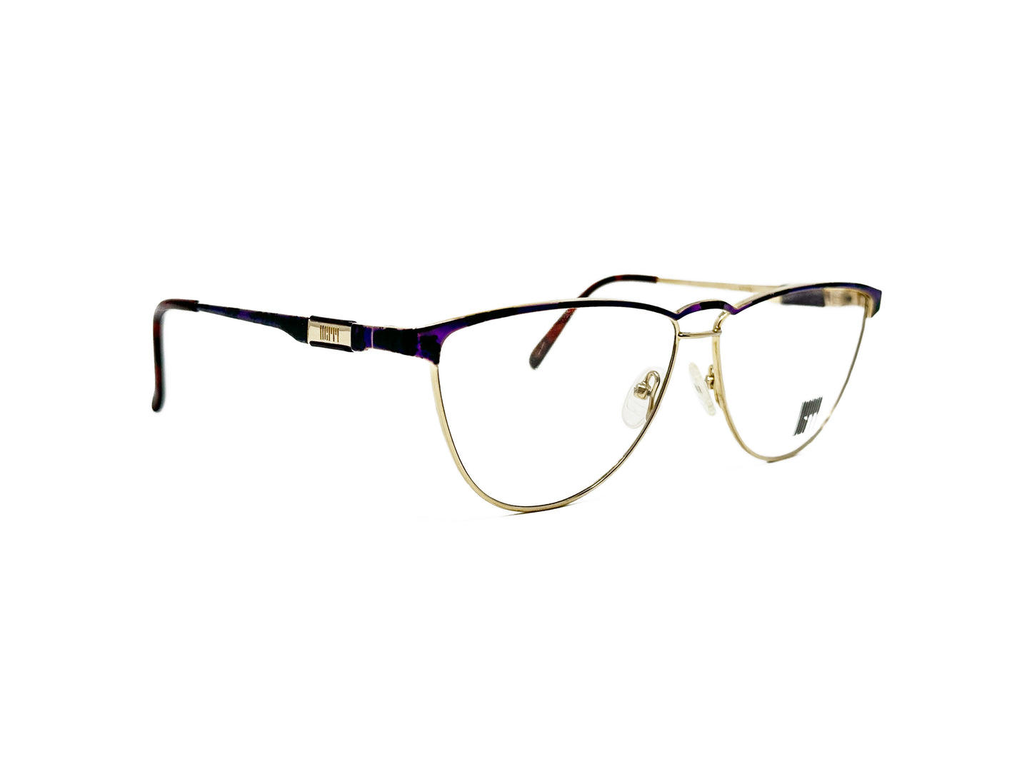 Derri rounded-triangular, metal, optical frame. Model: 9702. Color: G-W - Gold violet. Side view.