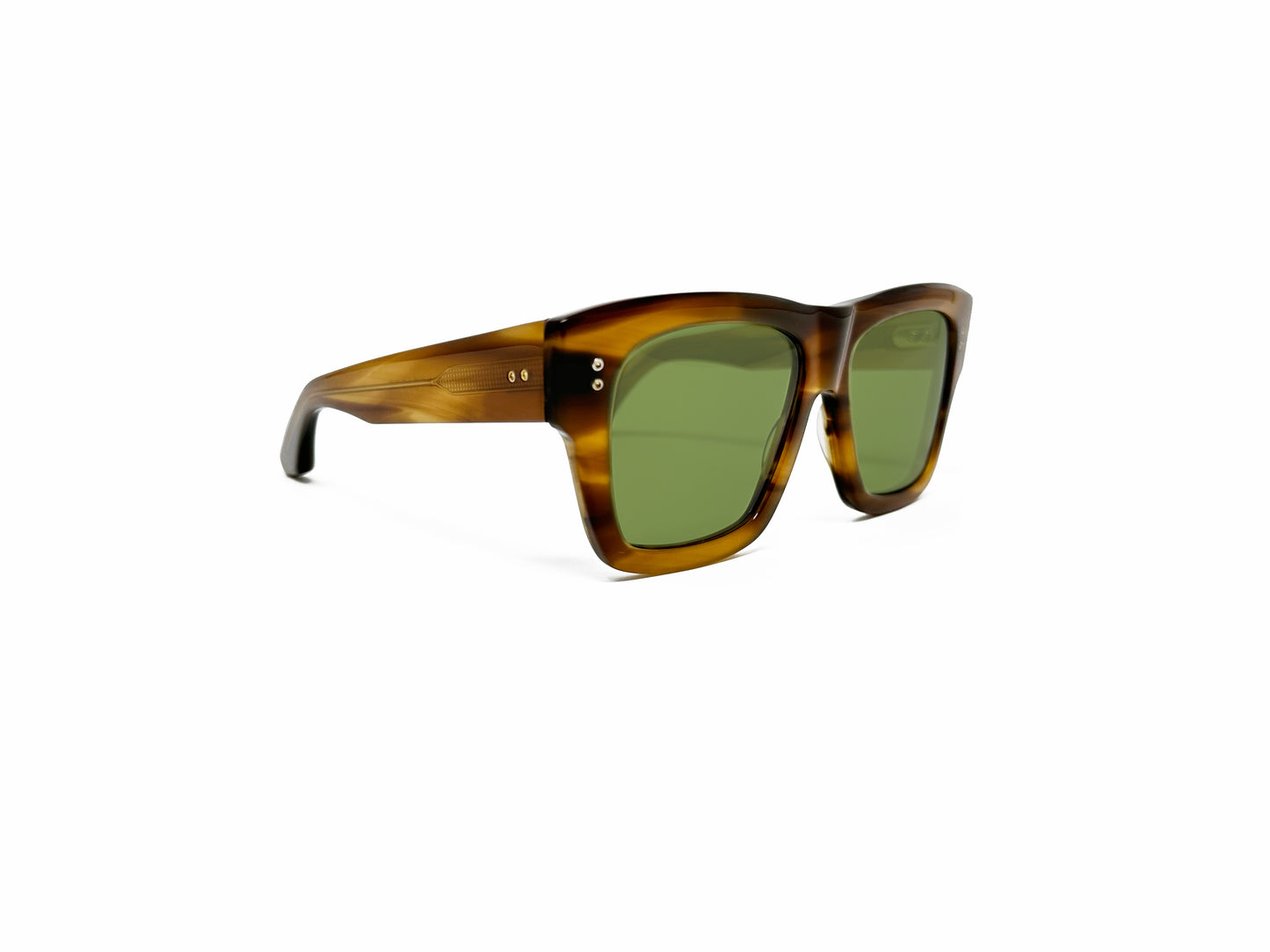 Dita large, square, acetate sunglass. Model: Creator. Color: AMB - Amber variant frame with green lens. Side view.
