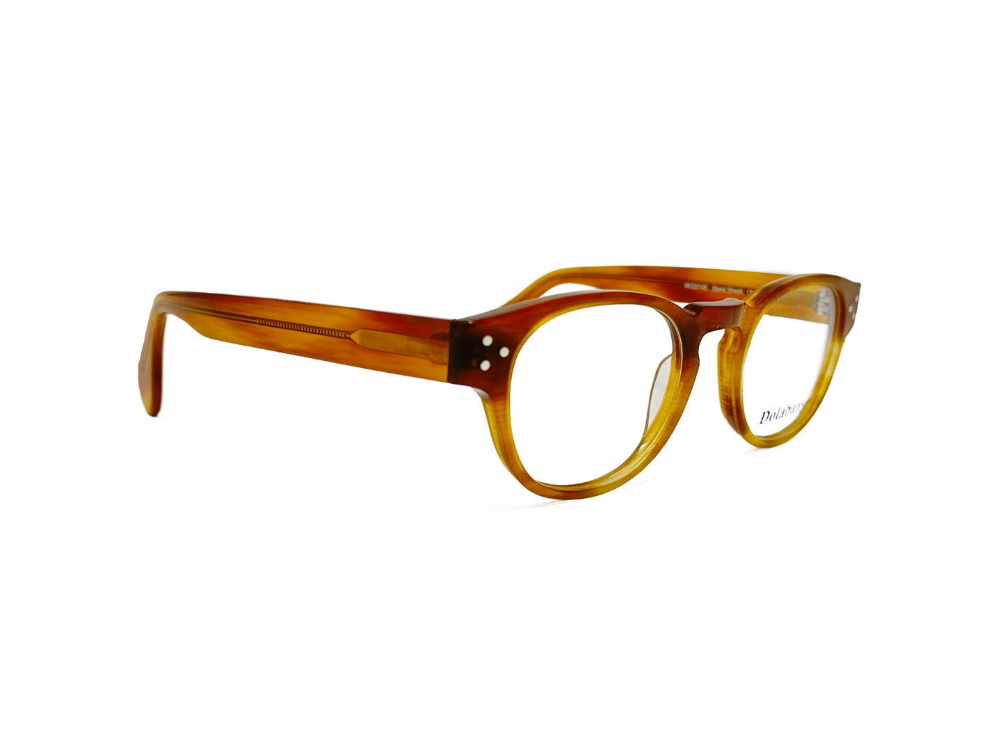Dolabany rounded-square optical frame with keyhole bridge. Model: Alfred. Color: Blond Streak - Light Tortoise. Side view.
