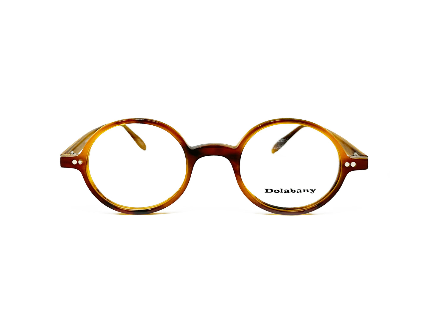 Dolabany round, with slight slanted angles, acetate optical frame. Model: Clover. Blond Streak - Light tortoise. Front view.
