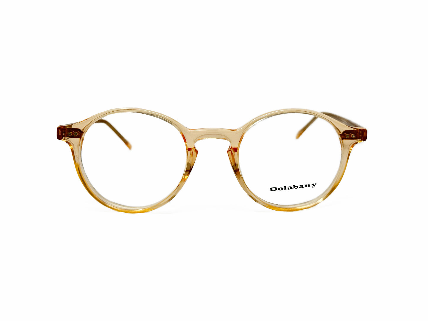 Dolabany round, acetate optical frame with keyhole bridge. Model: Pueblo. Color: Salmon - Transparent salmon. Front view.