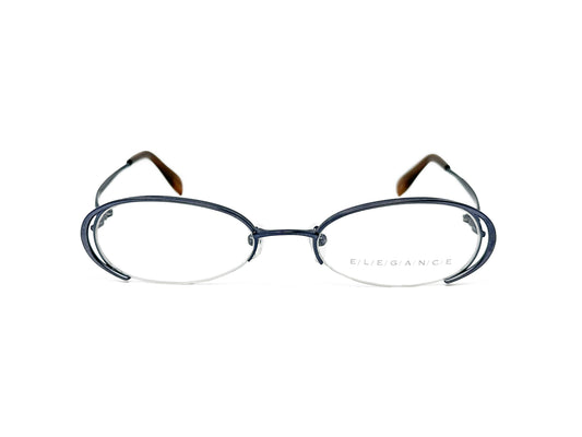 Elegance oval, 3/4 rim, metal optical frame. Model: 01. Color: 1001 - Metallic dark navy with brown temple tips. Front view. 
