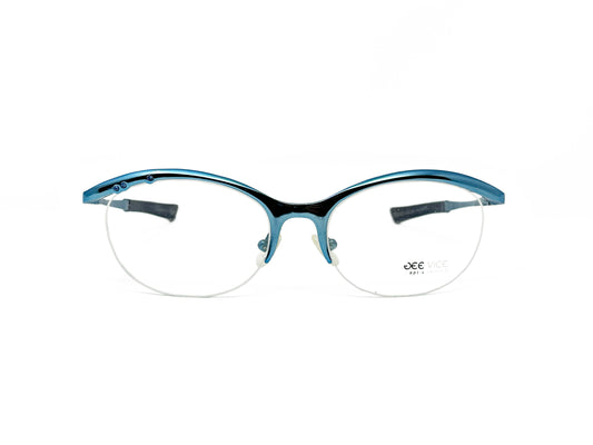 Gee Vice upliftwd-oval, half rim, metal, optical frame. Model: Fantasy. Color: Metallic icey blue. Front view. 