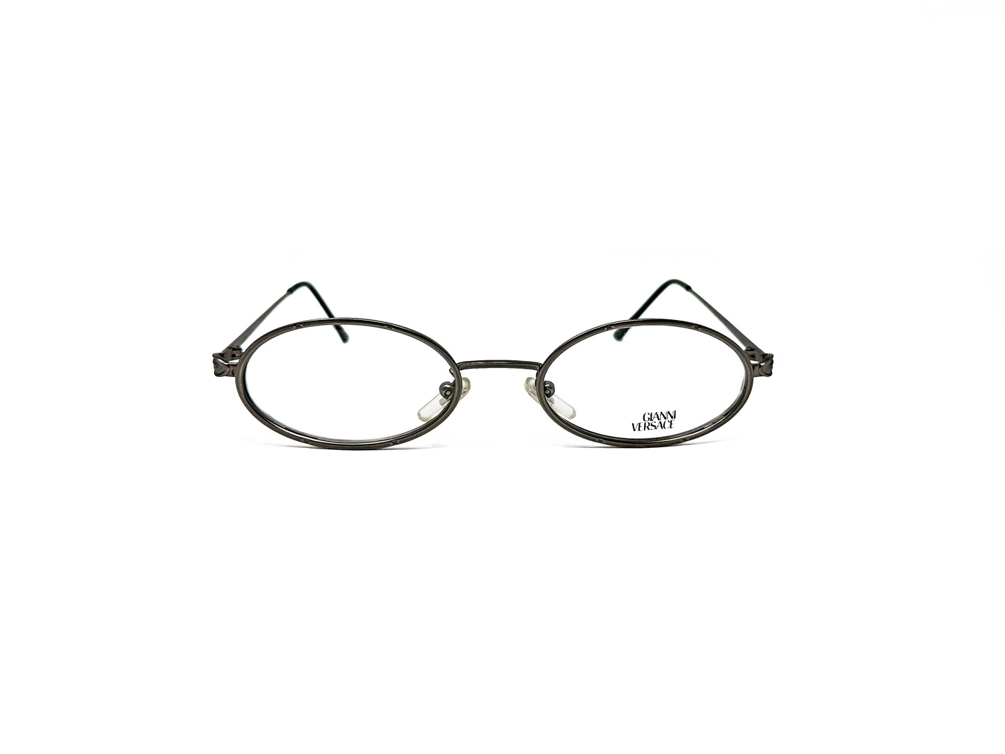 Gianni Versace oval metal optical frame. Model: H44. Color: 948 - Gunmetal. Front view.