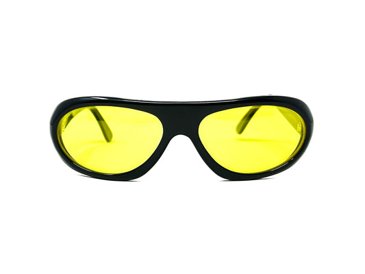 Kador acetate sunglass. Model: K327. Color: 7007 black with yellow lenses. Front view.