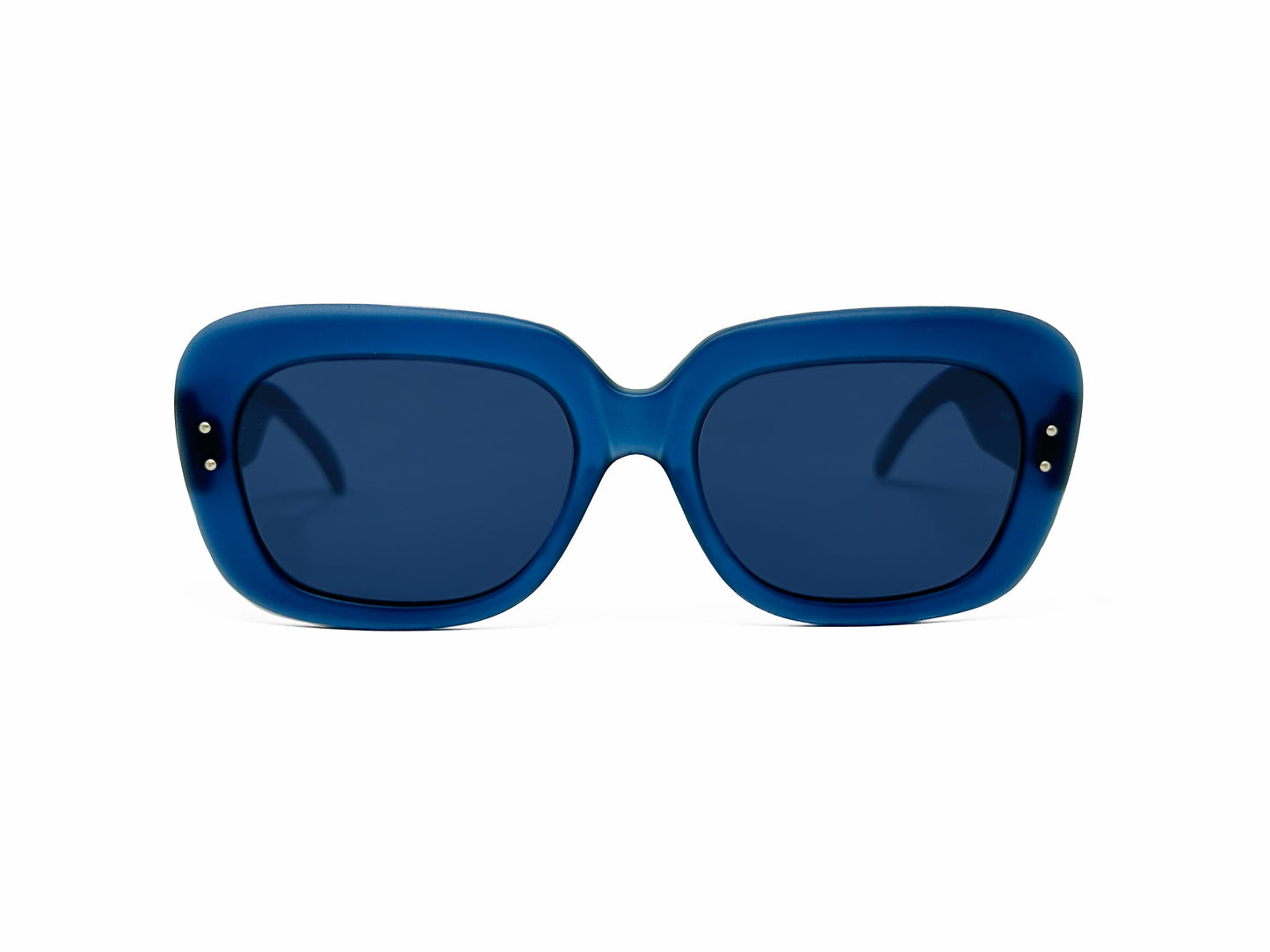 Kador rounded-square, acetate sunglasses. Model: 2. Color: 0016 - Blue with blue lenses. Front view.