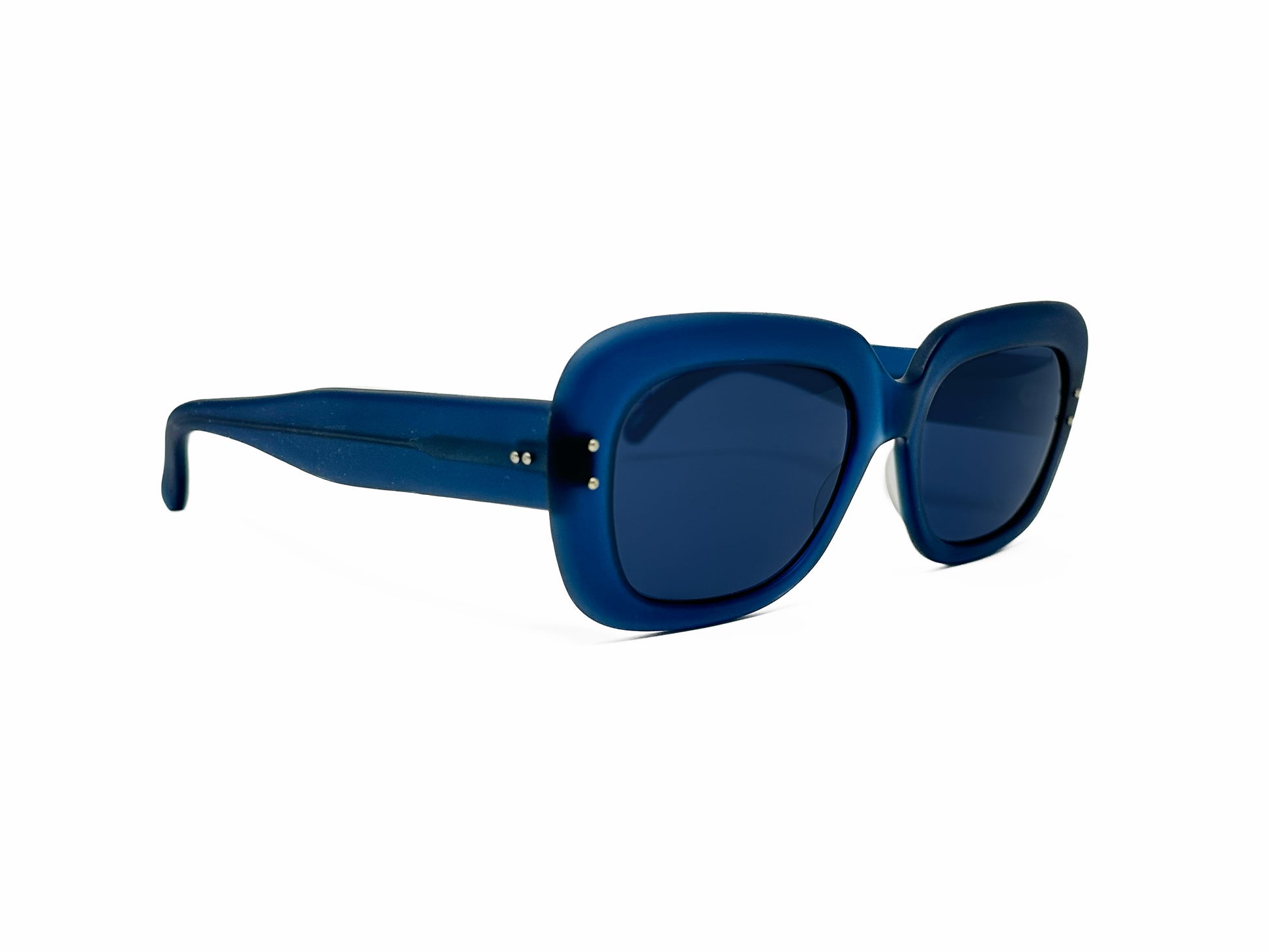 Kador rounded-square, acetate sunglasses. Model: 2. Color: 0016 - Blue with blue lenses. Side view.