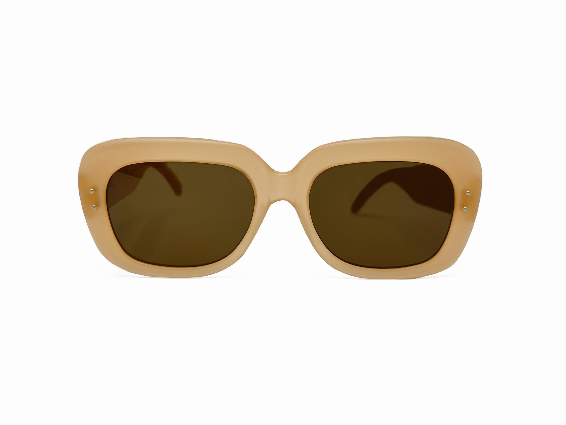 Kador rounded-square, acetate sunglasses. Model: 2. Color: M/1652 - Beige with brown lenses. Front view.