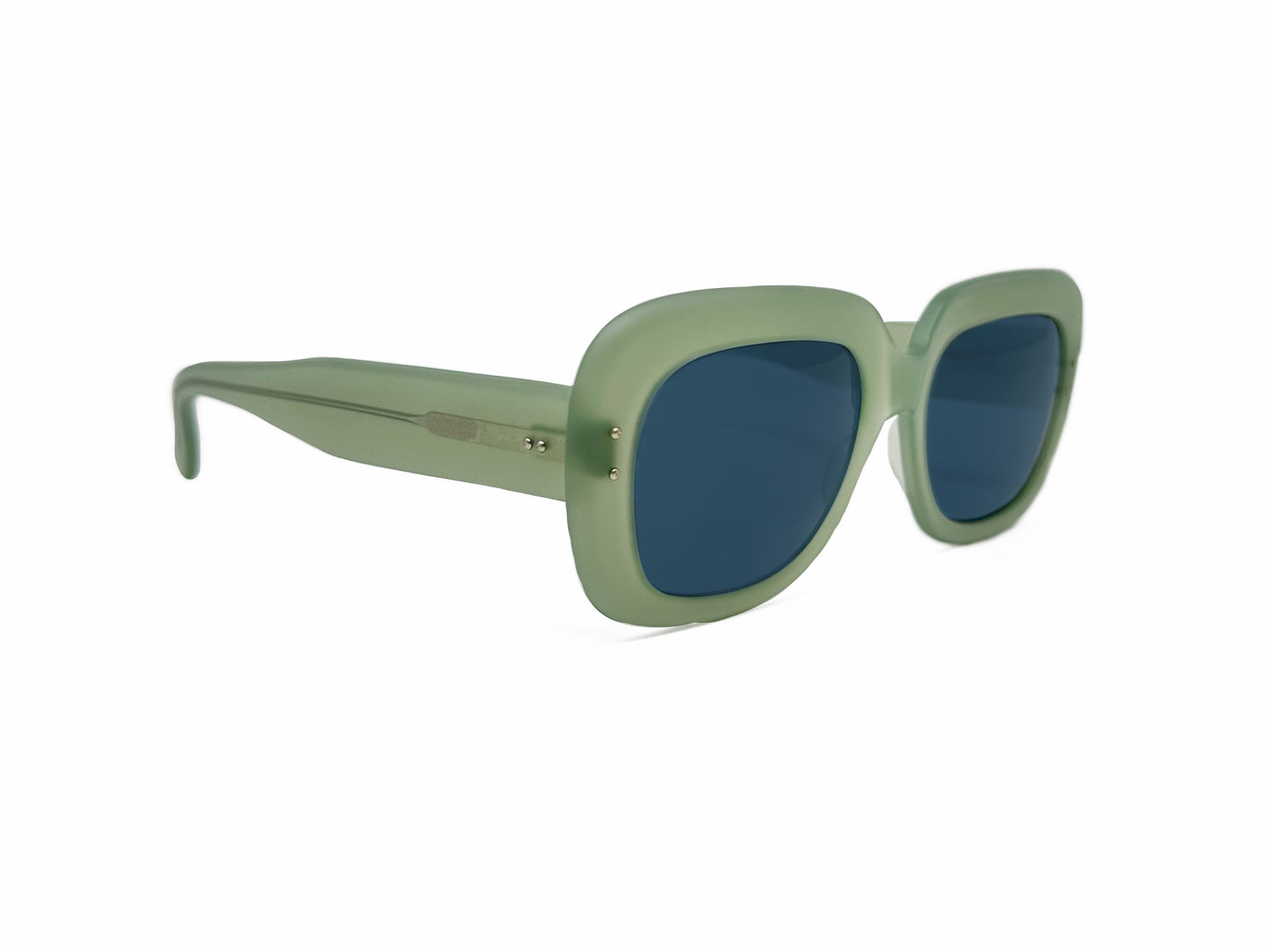Kador rounded-square, acetate sunglasses. Model: 2. Color: M/1653 - Mint green with blue lenses. Side view.