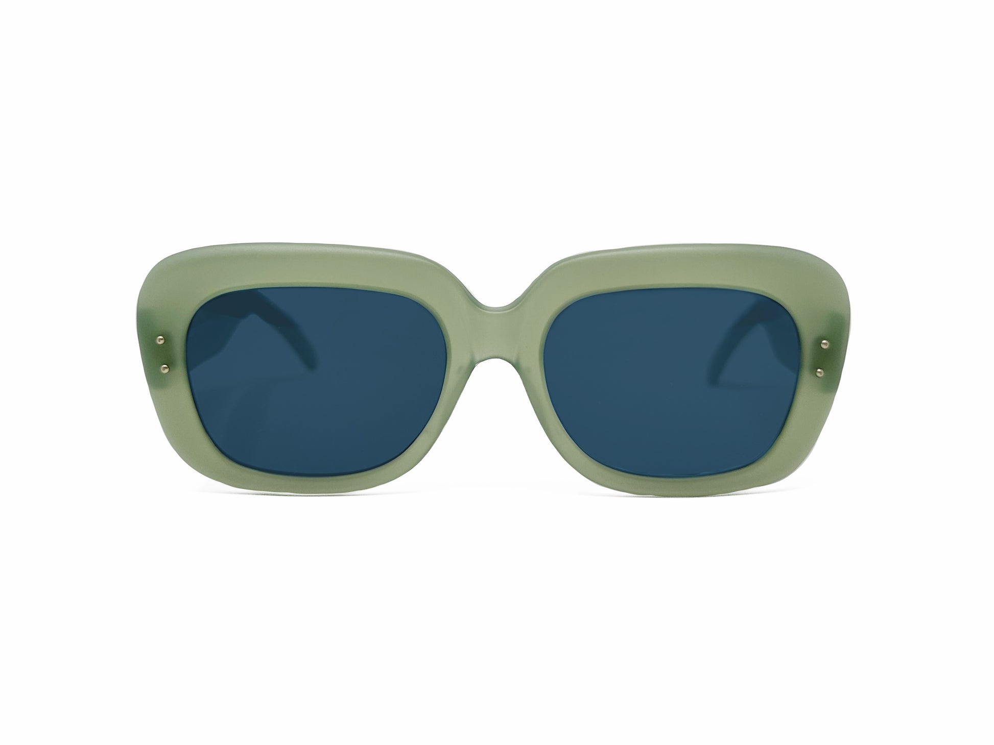 Kador rounded-square, acetate sunglasses. Model: 2. Color: M/1653 - Mint green with blue lenses. Front view. 