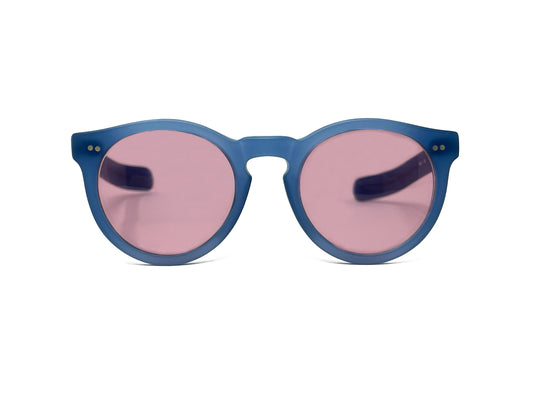 Kador round acetate sunglasses. Model: M1654. Color: Navy blue with pink lenses. Front view.