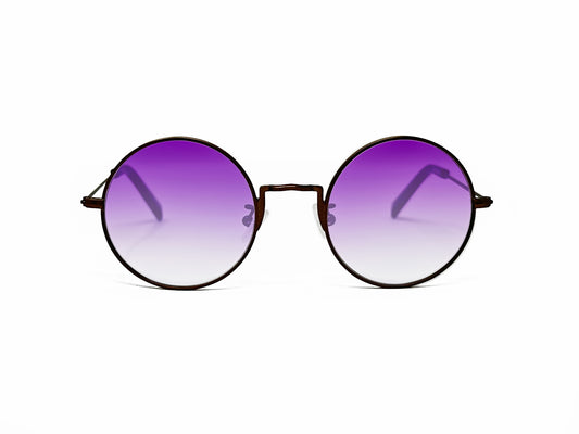 Kala Eyewear round metal sunglass. Model: Gandhi. Color: COB black with purple gradient lens. Front view.