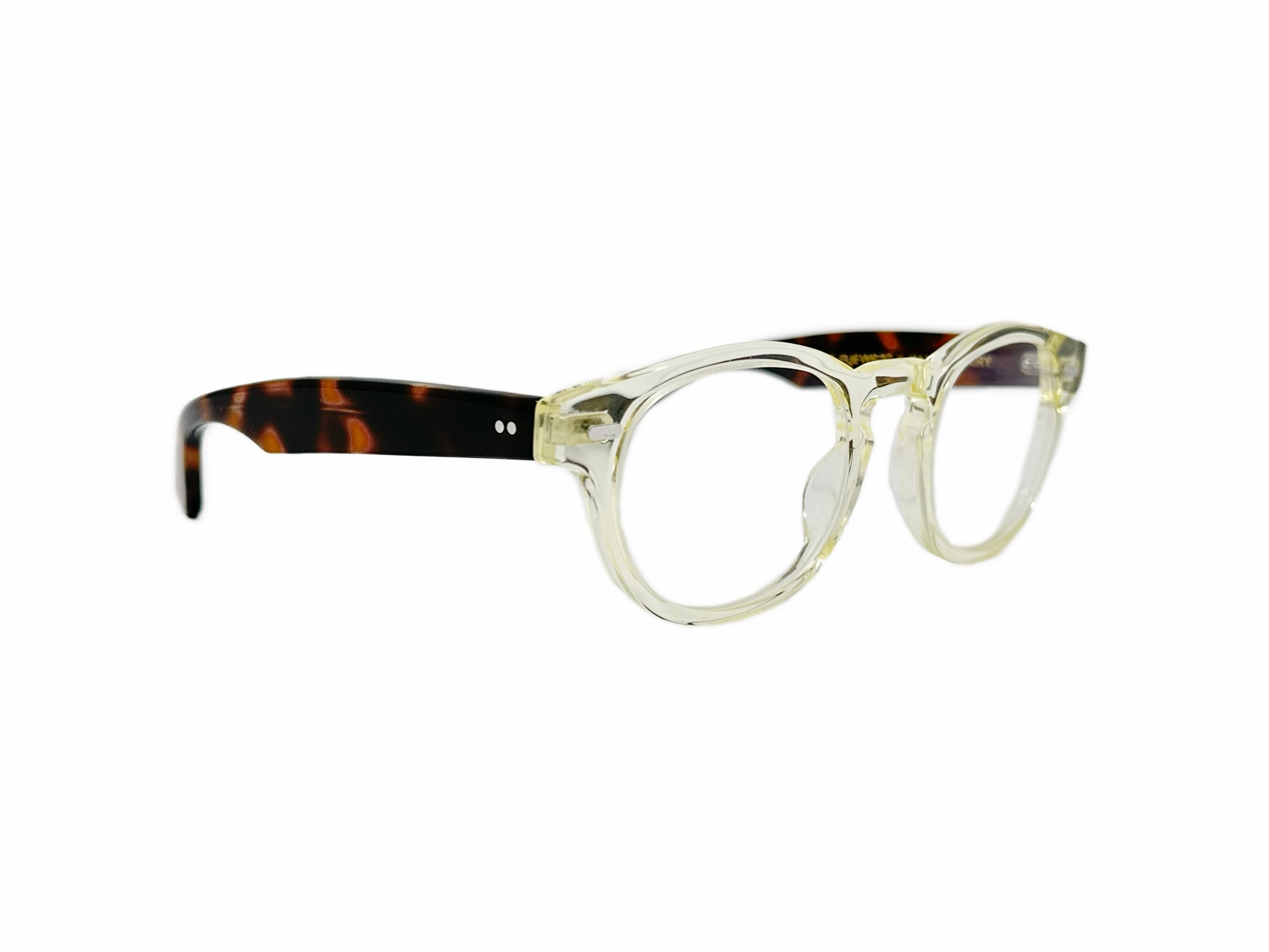 Kala Eyewear rounded-square, acetate, optical frame. Model: Kalifornia. Color: CHA- clear. Side view.