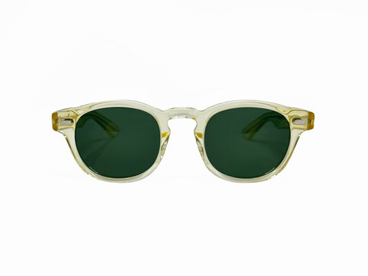 Kala Eyewear rounded acetate sunglass. Model: Kalifornia. Color: CHP - Transparent with a hint of yellow. Front view. 