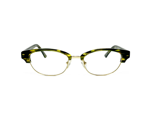 Kala Eyewear half-rim optical frame. Model: LIliana. Color: AMG - Green swirl. Front view. 