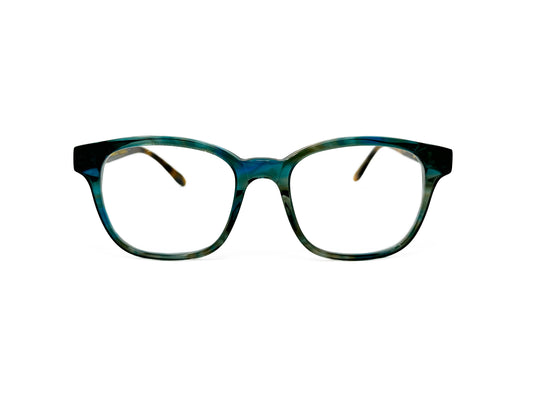 Kala Eyewear square acetate optical frame. Model: Morgan Freeman. Color: AAR - Blue/Green marble. Front view. 