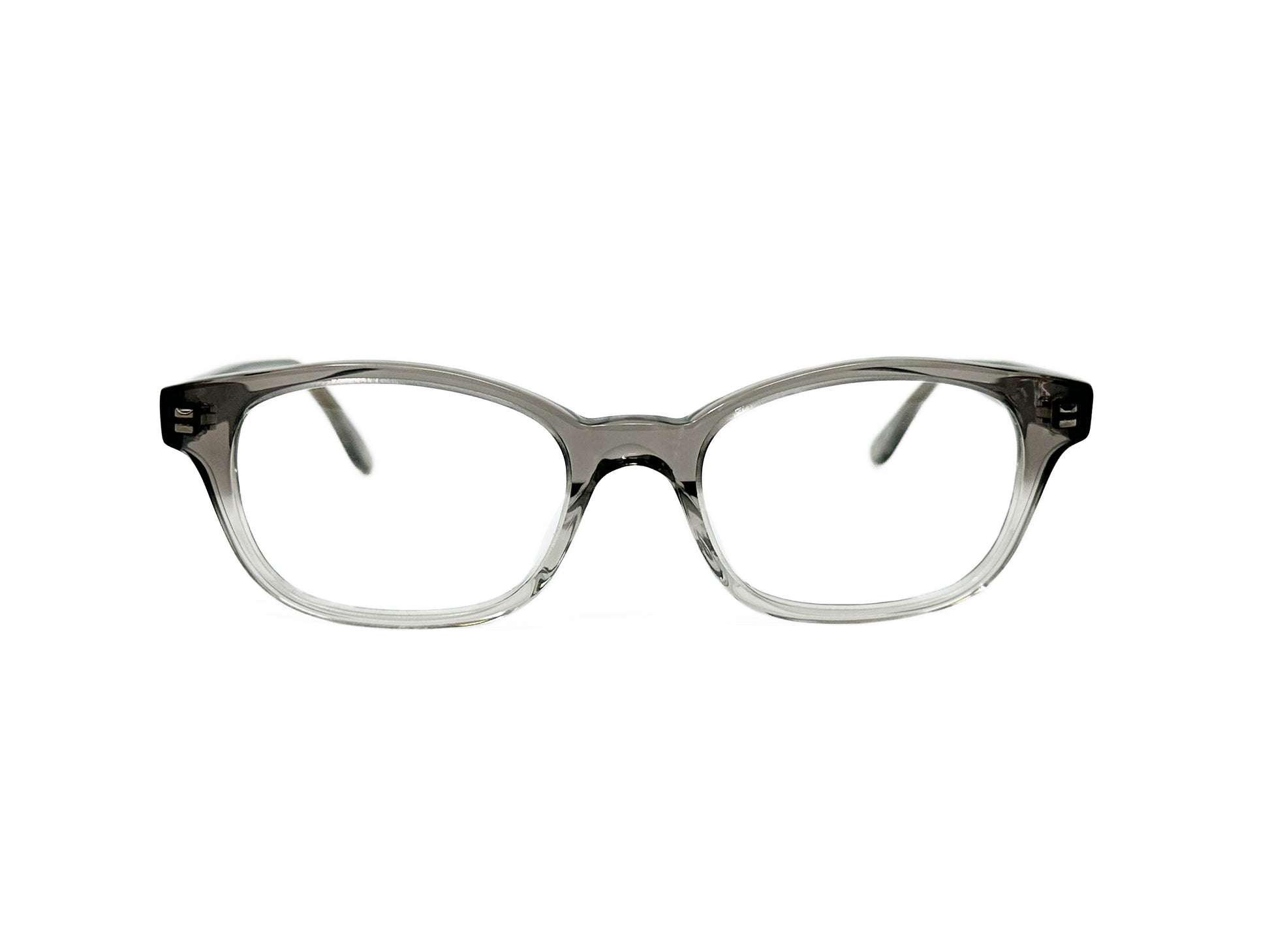 Kala Eyewear rectangular acetate optical frame. Model: Morgan. Color: FG- Grey to clear gradient. Front view.