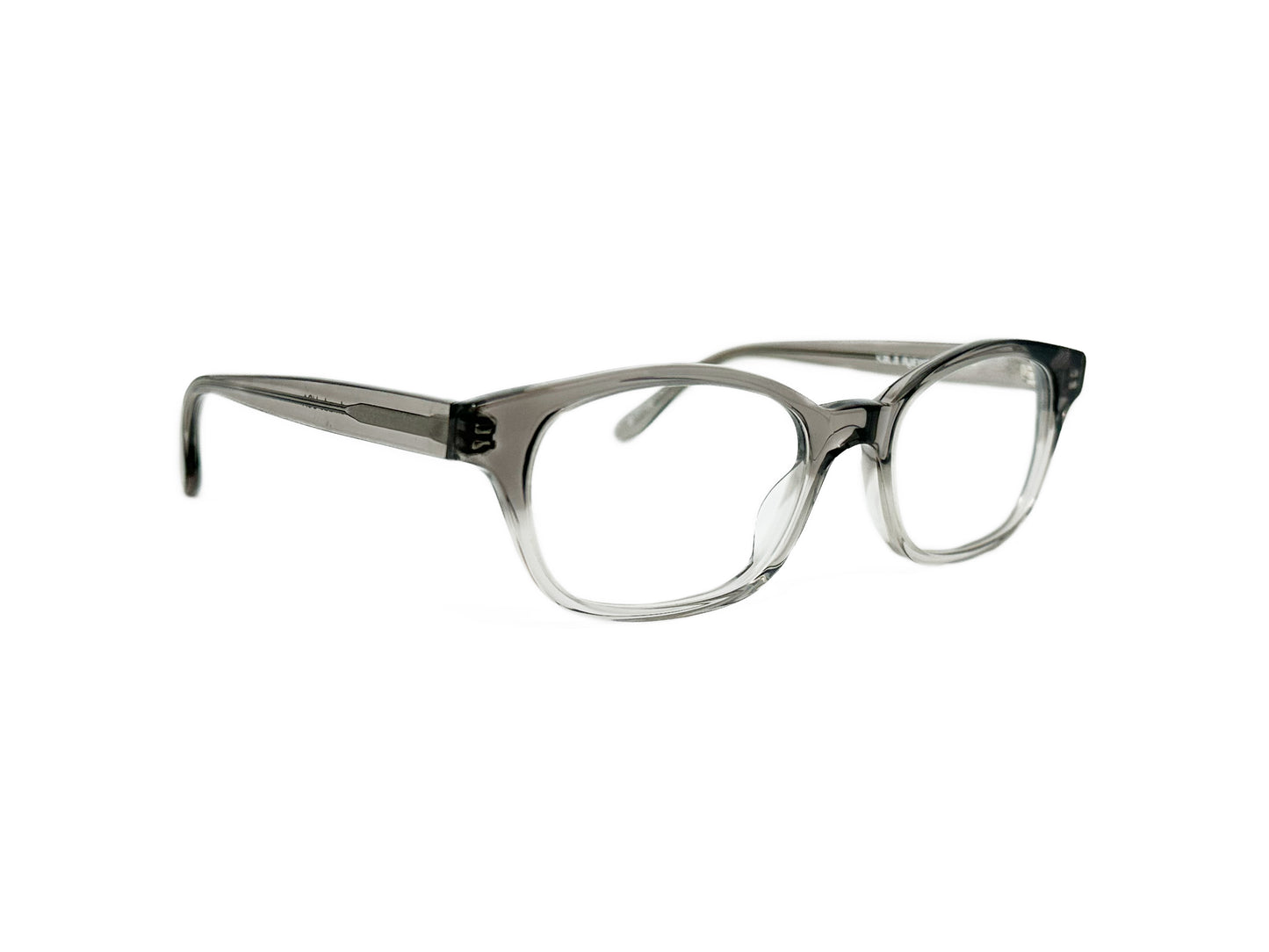 Kala Eyewear rectangular acetate optical frame. Model: Morgan. Color: FG- Grey to clear gradient. Side view.