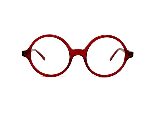 Kala Eyewear round acetate optical frames. Model: Oasis. Color: Red. Front view. 