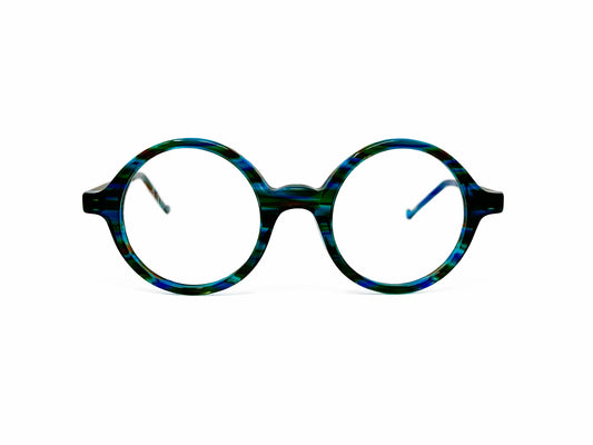 Kala Eyewear round acetate optical frame. Model: Otto. Color: TROP - Blue/Green. Front view. 