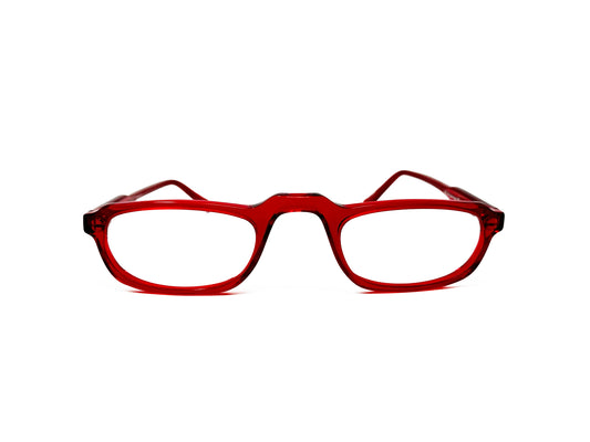 Kala Eyewear rectangular acetate optical frame with raised bridge. Model: Reader.  Color: RD- Red. Front view. 